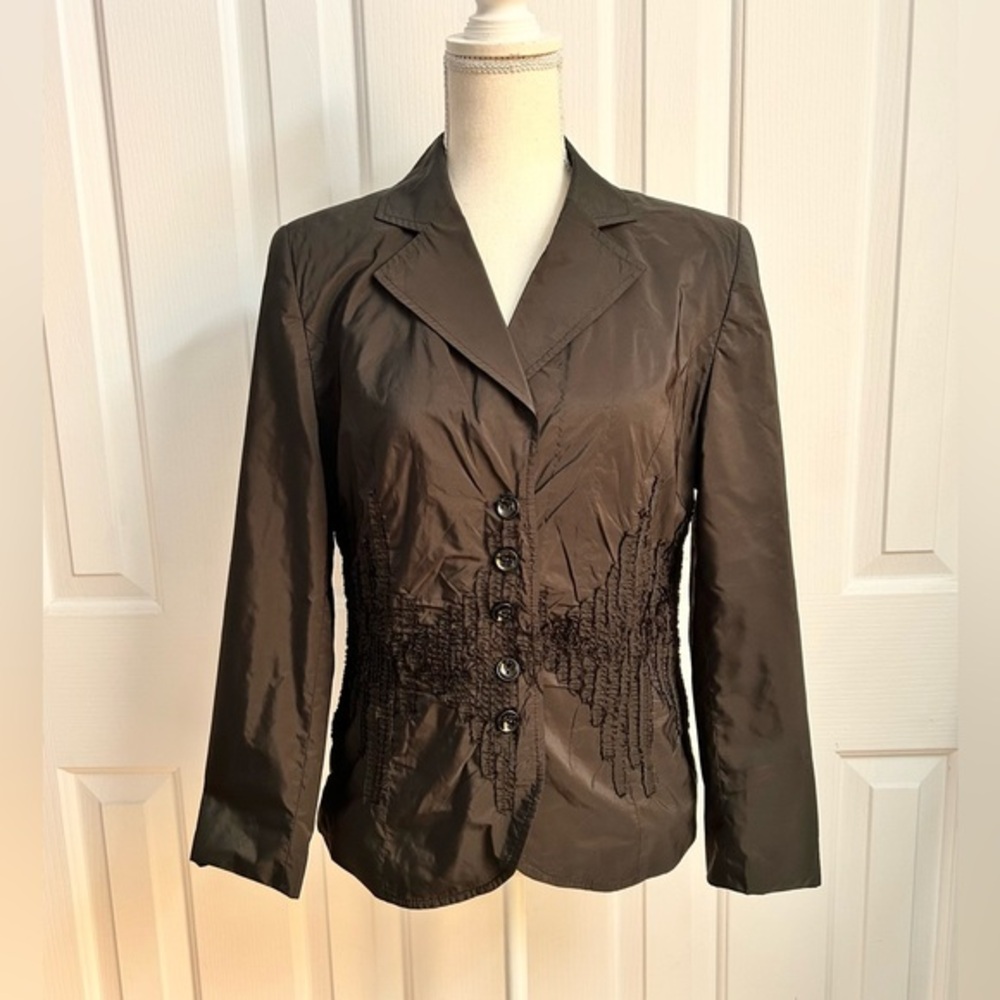 TUZZI Women's Jacket, Pleated Accent, Black, Size 8
